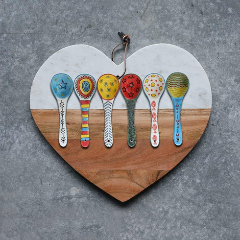 heart & home Ceramic Spoon Set of 6, Ceramic Serving Spoons, Ceramic Spoon for Soup, Colorful Deep Round Soup Spoons, 6.5'' Inches