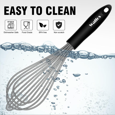 Walfos Whisk, Silicone Whisks Set of 5, Mini Stainless Steel Whisk and Non Scratch Coated Whisks for Blending