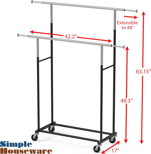 Simple Houseware Standard Double Rod Garment Rack in Black