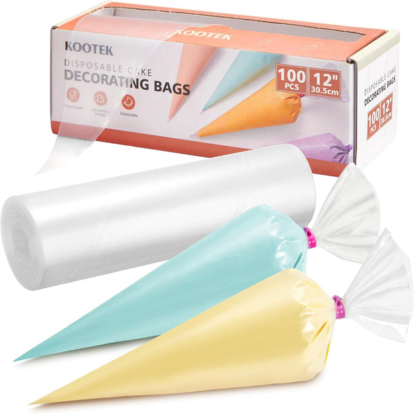 Kootek 12" Piping Bags (100Pcs), Disposable Anti Burst Pastry Bags for Cake Decorating, Cookies, and Baking Supplies.
