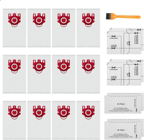 12 Pack FJM Vacuum Bags Compatible with Miele FJM Bags, Include Pre-Motor and Post-Motor Filters