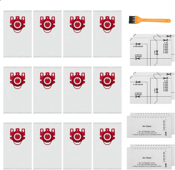 12 Pack FJM Vacuum Bags Compatible with Miele FJM Bags, Include Pre-Motor and Post-Motor Filters