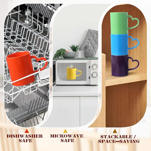 Set 6, 10 oz Pickmesh Colorful Ceramic Coffee Mug of Rainbow Enamel Mugs with Handles, Dishwasher and Microwave Safe
