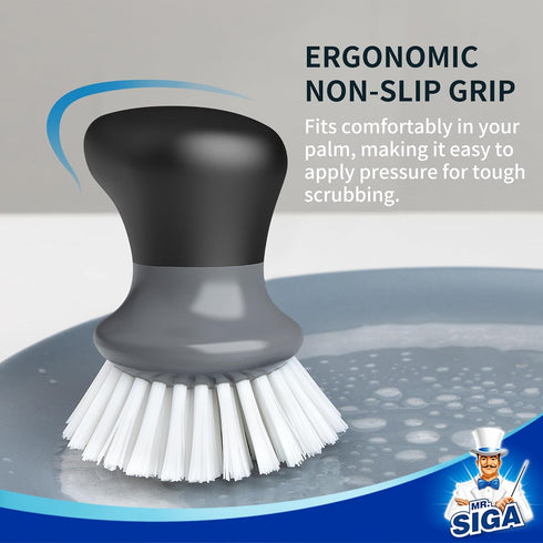 MR.SIGA 2 Pack Dish Scrub Brush, Palm Brush with Ergonomic Grip, Kitchen Brushes for Dishes, Gray