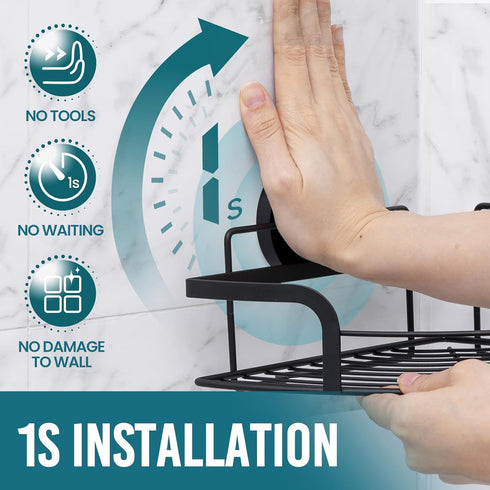 2 Pack, TAILI Powerful Suction Cup Corner Shower Caddy Stainless Steel Rustproof Shower Shelf with Hook, Drill-free