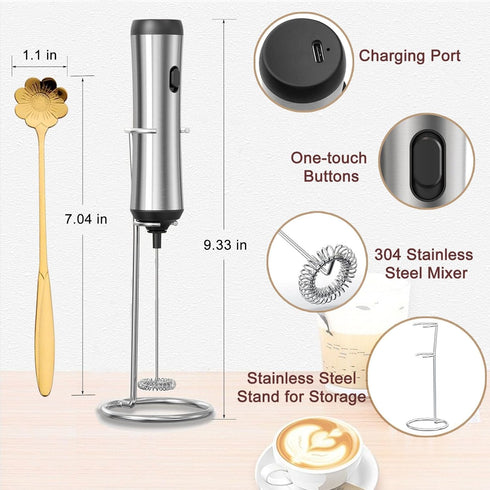 Electric Milk Frother, Handheld USB-charging Foam Maker, Rechargeable Mini Blender and Coffee Frother for Chappccino,