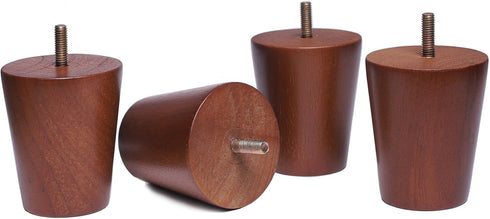 Round Wood Sofa/Couch/Chair/Ottoman Legs, Solid Wood, Walnut Finish, 3 Inches, Set of 4