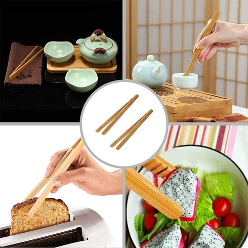 8 Pcs 7 Inch Bamboo Kitchen Utensil Tongs, Reusable Toast Tongs for Kimchi, Fruit, Tea