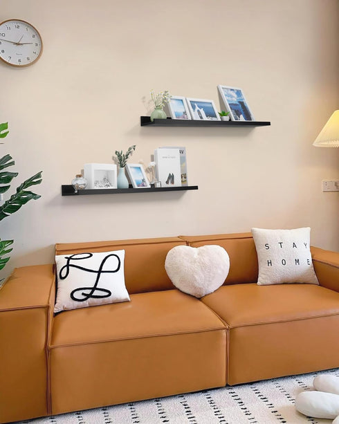 48 Inch Set 2, Long Floating Shelves for Wall, Black Picture Ledge Shelf Wall Mounted Bathroom Long Ledge of Floating