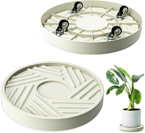 REDHUGO 2PCS Round Plant Caddy with Hidden Wheels, Heavy Duty Rolling Plant