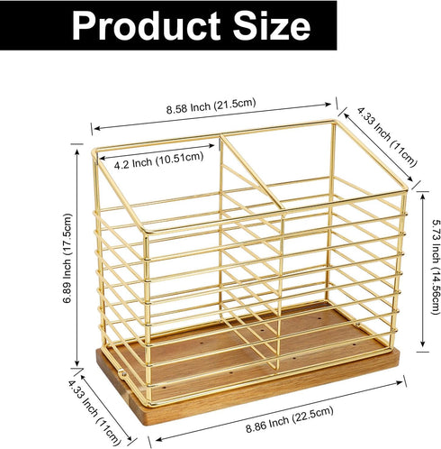 Metal Utensil Holder Rack for Kitchen Counter, Cooking Tools Storage Organizer with Sturdy Base and Drainage Hole (Gold
