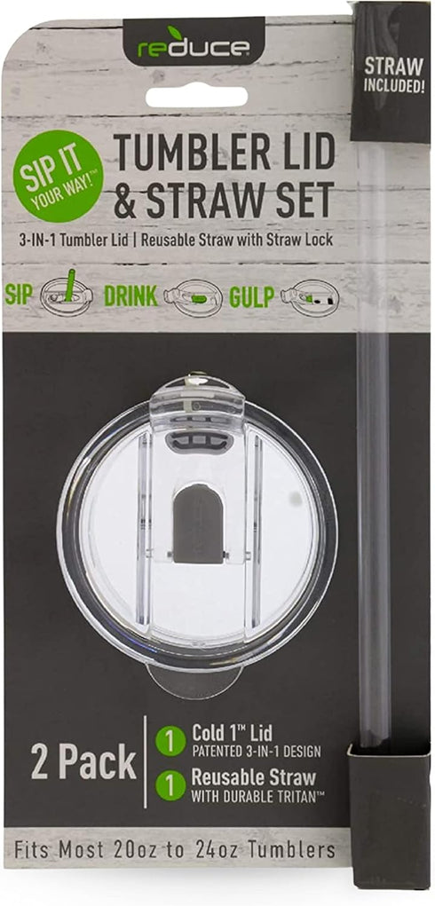 REDUCE Cold1 Tumblers or Mugs Replacement Lid (20-24oz) and Straw Set, Clear, BPA Free