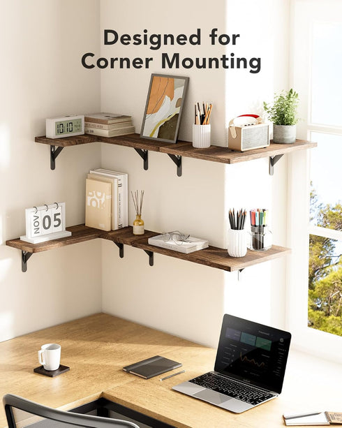 Set 4 Amada HOMEFURNISHING Corner Floating Shelves, of Corner Wall Shelves, Shelves for Wall Decor, Corner Wood Shelves