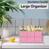 Metal Silverware Caddy - 3 Compartment Utensil Holder with Metal Rack, Flatware Cutlery Organizer for Countertop, Pink