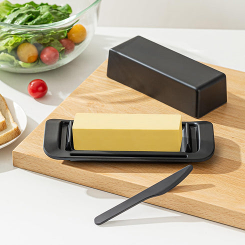 Countertop, 1 Black Butter Dish, Butter Dish With Lid for Unbreakable Butter Keeper With Lid and Knife, Butter Holder