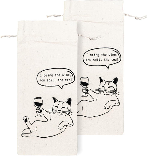 12.9 5.6 Inch Set 2 PurpleEssences Wine Gift Bag Reusable - Natural Cotton Linen Bottle Cover for Weddings