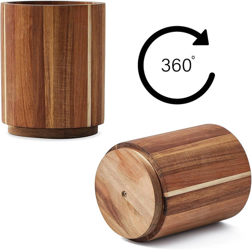 Acacia Wood Utensil Holder for Kitchen Counter, 360° Rotating 7.2" Large Cooking Utensil Holder, Kitchen Utensil Storage Organizer for Countertops, Farmhouse Kitchen Decor
