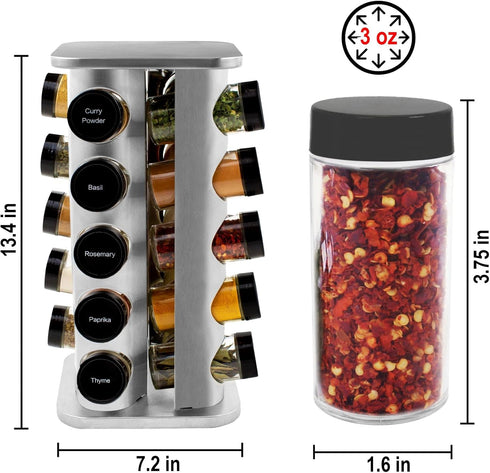 20 5-Year Countertop 3 oz Orii Jar Rotating Spice Rack with Spices Included & Free Spice Refill Program Stainless Steel