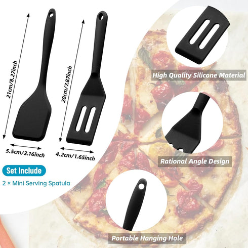 Mini Silicone Brownie Serving Spatula Set, Flexible Non-Stick Cooking Spatula for Flipping Eggs and Crepes (Black)