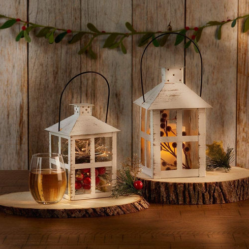 Kate Aspen Rustic Farmhouse Decor, White Candle Holder Lantern, 7.5 Inch, Wedding Decoration, Centerpiece