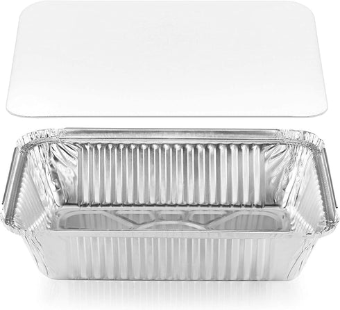 DecorRack Aluminum Pan Disposable, 14 Pack, 2.25 Lb Heavy Duty Rectangular Tin Foil Pans with Flat Board Lids