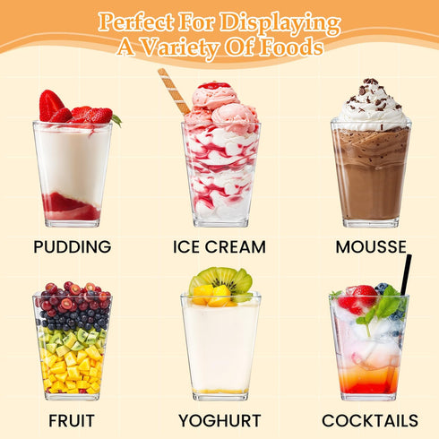 SEIION 380 5oz 20 Pcs Clear Plastic Dessert Cups with Lids & Spoons BPA-Free Appetizer & Parfait Cups for Pudding