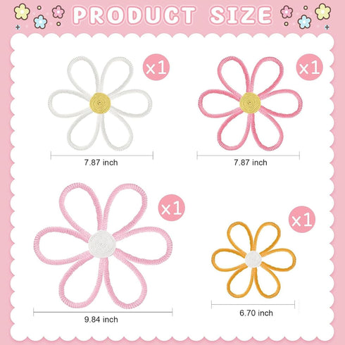 Set 4(6 Ganeen Boho Nursery Woven Daisy Flowers Daisy Wall Decor Nursery Decor Macrame Wall Hanging Supply for Girl