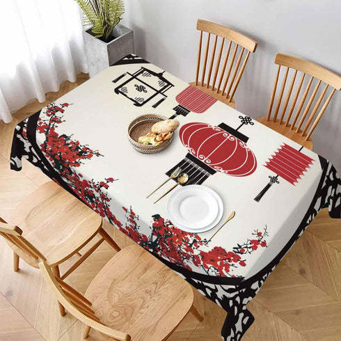 TKS MITLAN 60 84 Inch 6-8 Chinese Lantern Decorative Rectangle Tablecloth Festival Window Flower Cherry Pattern