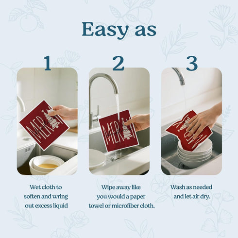 VONTP 4 Pack Swedish Dishcloths for Kitchen, Christmas Xmas Red Dish Rags Kitchen Dish Towels for Washing Dishes
