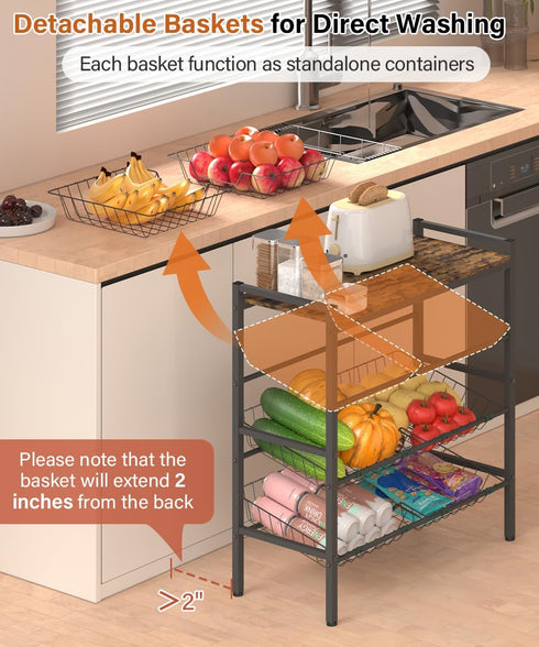 Tigerden 4-Tier Kitchen Fruit and Vegetable Storage Rack, Fruit Basket Stand, Freestanding Snack Display Organizer