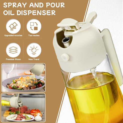 Oil Sprayer for Cooking 2pcs,2 in 1 Oil Dispenser and Oil Sprayer 16oz/470ml-DWTS Glass Oil Spray Bottle,Mist Olive Oil Dispenser for Kitchen,Air Fryer,Salad, Grill (White)