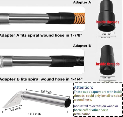 Universal Shop Vac Extractor Attachment, Hand Wand with Clear Head and 1-7/8", 1-1/4" Adapters for Upholstery & Carpet Cleaning & Auto Detailing, Wet-Dry Extraction Accessory