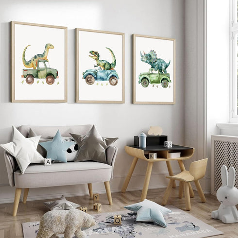 SYYANKK 12x16x3 Inch Dinosaur Nursery Wall Art Kids Canvas Poster Baby Boy Nursery Wall Decor Green Dino Pictures