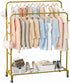 Sooyee Double Rod Clothing Rack with Wheels,3 Tier Garment Racks for Hanging