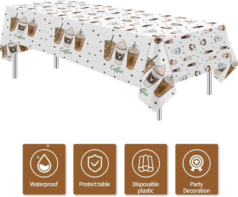 APOWBLS 3 Pack 55in 86in Coffee Party Decorations Tablecloth for Birthday Baby Shower, Disposable Latte Fun Coffee
