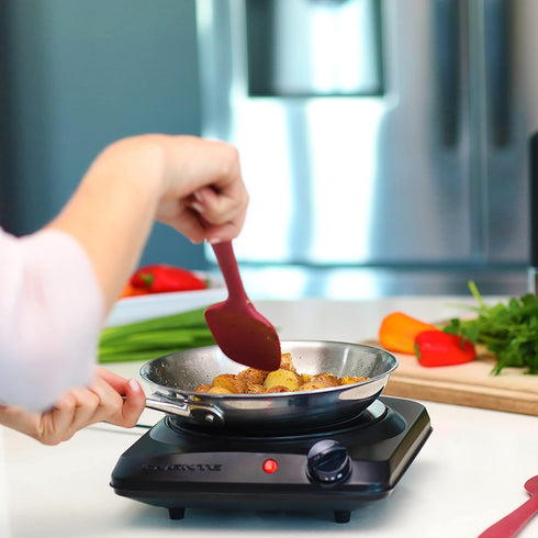 OVENTE 1000W Countertop Infrared Single Burner, 7” Ceramic Glass Cooktop with 5 Level Temperature Setting, Black