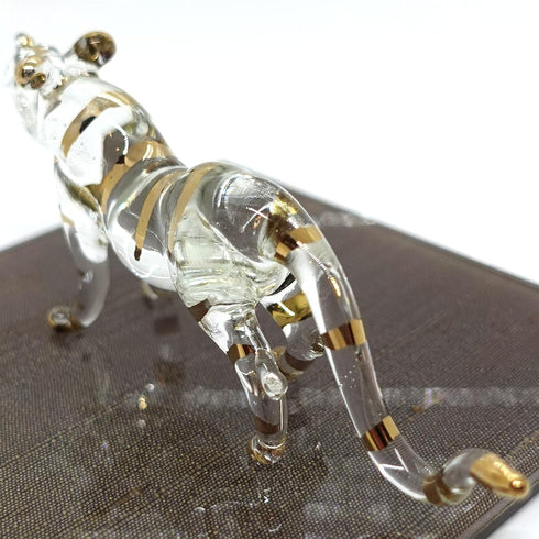 Tiger Miniature Figurines - Hand Blown Glass Art Animals Collectible Gift for Home Décor (Clear Gold)