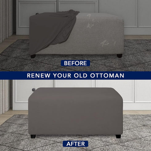 PureFit Super Stretch Soft Form Fit Ottoman Cover Rectangle - Ottoman Slipcovers for Foot Stool & Folding Storage