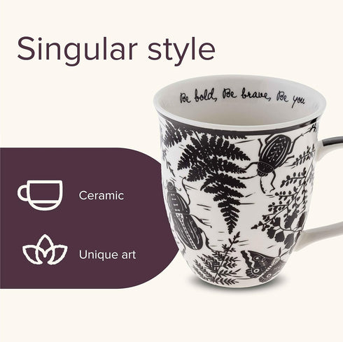 Karma Gifts 16 oz Black and White Boho Mug Beetle, Cute Ceramic Coffee and Tea Mug
