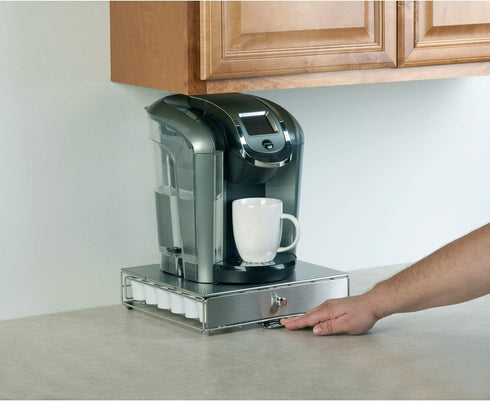 Nifty Coffee Pod Drawer – Stainless-Steel Rolling Drawer for 36 K-Cups, Under Coffee Pot Storage Organizer