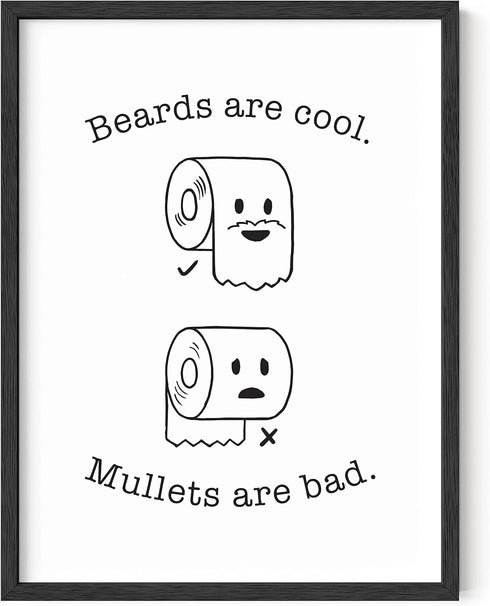 HAUS AND HUES Funny Bathroom Decor & Prints, Bathroom Humor Wall Decor, 12" x 16" UNFRAMED (Beard/Mullet)