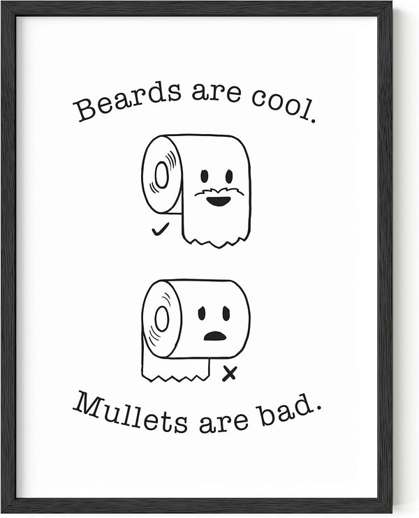 HAUS AND HUES Funny Bathroom Decor & Prints, Bathroom Humor Wall Decor, 12" x 16" UNFRAMED (Beard/Mullet)