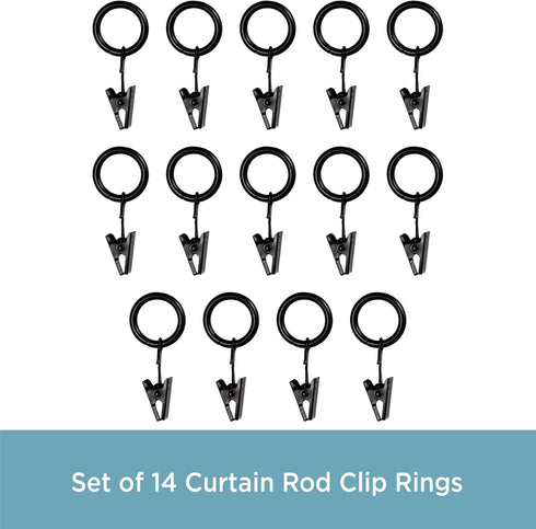 Kenney Petit Window Curtain Clip Rings - 14-Pack, Black