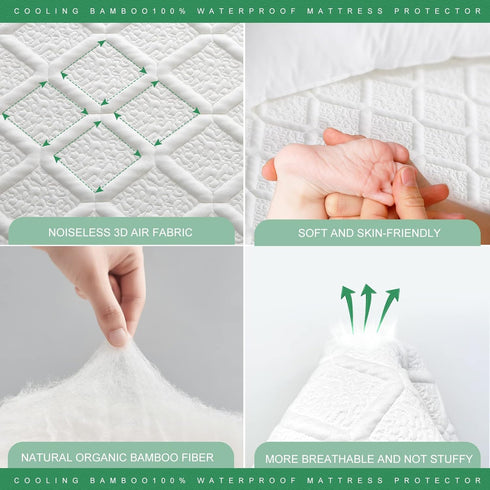 UNILIBRA Twin Mattress Protector, Waterproof Rayon from Bamboo, Deep Pocket, White