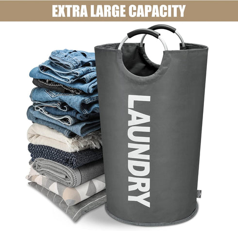 DOKEHOM 90L Large Collapsible Laundry Basket, Freestanding Tall Clothes Hamper, Foldable Washing Bin (Dark Grey)