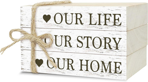 Ycyfckdr Decorative Books For Home Decor, Rustic Wood Book Stack For Table Decor,