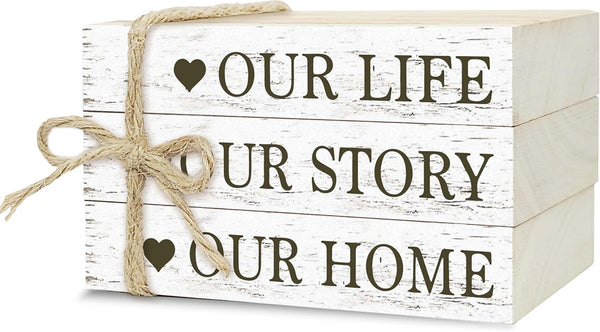 Ycyfckdr Decorative Books For Home Decor, Rustic Wood Book Stack For Table Decor,