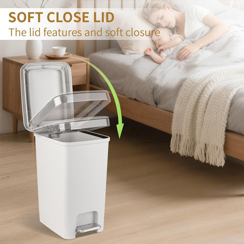 3 2.6 Small Bathroom Trash Can with Lid and Rolls Trash Bags, Step Pedal Wastebasket Plastic Garbage Can with Pop-Up