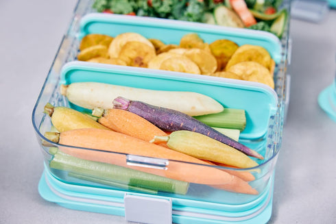 PackIt Mod Lunch Bento Food Storage Container - Steel Gray, Shatterproof Base, Leak-Resistant Dividers