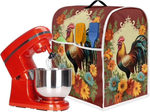 Sunflower Rooster Stand Mixer Cover, Compatible with 6-8 Quart Kitchen Aid Mixer, Dust Proof Cover with Pocket